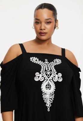 Yoek Jurk met borduursel | Zwart | Maat 58/60