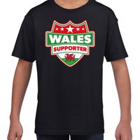 Welsh / Wales schild supporter t-shirt zwart voor kinderen Welsh / Wales schild supporter t-shirt zwart voor kinderen