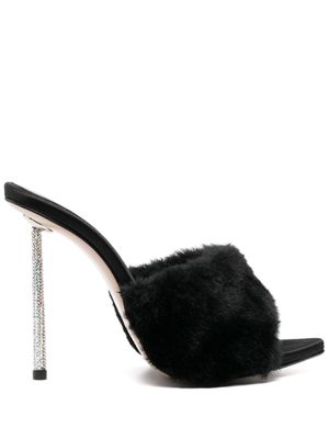 Le Silla mules Bella en fourrure artificielle 105 mm - Noir