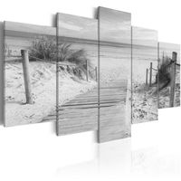 Schilderij - Ochtend aan het strand, zwart/wit, 5 luik - thumbnail