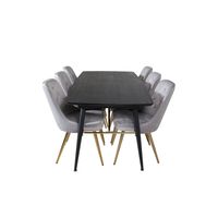 Gold eethoek eetkamertafel uitschuifbare tafel lengte cm 180 / 220 zwart en 6 Velvet Deluxe eetkamerstal velours - thumbnail