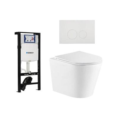 QeramiQ Dely Toiletset - 36.3x51.7cm - diepspoel - rimless - Geberit UP320 plieger inbouwreservoir - softclose toiletzitting - mat witte bedieningsplaat - ronde knoppen - mat wit SW1000766/SW1381697/SW706190/SW1026254
