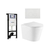 QeramiQ Dely Toiletset - 36.3x51.7cm - diepspoel - rimless - Geberit UP320 plieger inbouwreservoir - softclose toiletzitting - mat witte bedieningsplaat - ronde knoppen - mat wit SW1000766/SW1381697/SW706190/SW1026254