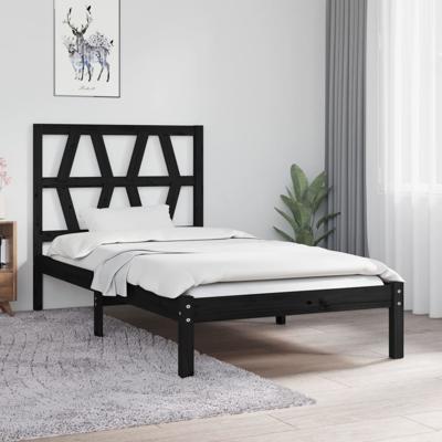 Bedframe massief grenenhout zwart 75x190 cm