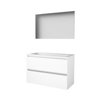 Basic-Line Basic 46 badkamermeubelset - 100x46cm - greeploos - 2 lades - acryl wastafel - 0 kraangaten - Spiegel - MDF lak Ice White 1810396