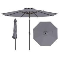 303 cm Terrasparasol Kantelbare Parasol met Zwengel & 8 Baleinen Dubbelgelaagde Tafelparasol voor Tuin Terras Zwembad Grijs