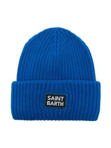 MC2 Saint Barth Kids logo-patch ribbed beanie - Bleu