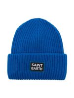 MC2 Saint Barth Kids logo-patch ribbed beanie - Bleu - thumbnail