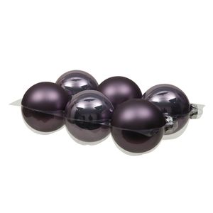 Othmar Decorations Kerstballen - 6x st - lila paars - 8 cm - glas - Kerstbal