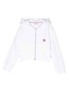 HUGO KIDS hoodie zippé à logo imprimé - Blanc