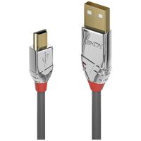 LINDY 36635 USB-kabel USB 2.0 USB-A stekker, USB-mini-B stekker 7.50 m Grijs