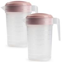 Plasticforte Waterkan - 2x - 2L - roze/transparant - met deksel - kunststof - schenkkan