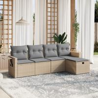 5-delige Loungeset met kussens poly rattan gemengd beige