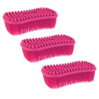 Schoonmaak afwas pannen/schalen spons - 3x - silicone - 2 zijdig - roze - 14 x 7 cm