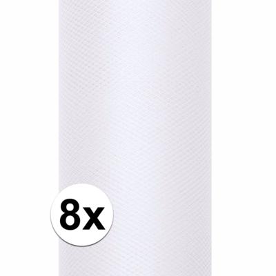Hobby/decoratie witte tule stof - 8x rollen - op rol - 15 cm x 9 meter - Gaatjesstof