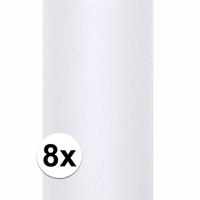 Hobby/decoratie witte tule stof - 8x rollen - op rol - 15 cm x 9 meter - Gaatjesstof Hobby/decoratie witte tule stof - 8x rollen - op rol - 15 cm x 9 meter - Gaatjesstof