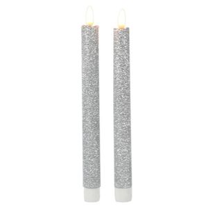 Kaarsen set van 2x stuks Led dinerkaarsen glitter zilver 25,5 cm - LED kaarsen