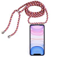 Vierhoek anti-val trasparent TPU mobiele telefoon geval met Lanyard voor iPhone 11 (rode abrikoos grijs)