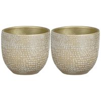 2x stuks plantenpot/bloempot champagne met flakes - D14/H12 cm