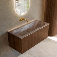 Badmeubel Mondiaz Kurve-Dlux | 100 cm | Meubelkleur Walnut | Wastafelkleur Oza | Solid surface | Wasbak midden spoelbak | Zonder kraangat(en)