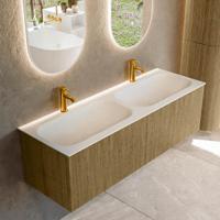 Badmeubel Mondiaz Kurve | 140 cm cm | Meubelkleur Dusk | Wastafelkleur Talc | Solid surface | Wasbak beiden zijden spoelbak | 2 kraangaten Badmeubel Mondiaz Kurve | 140 cm cm | Meubelkleur Dusk | Wastafelkleur Talc | Solid surface | Wasbak beiden zijden spoelbak | 2 kraangaten