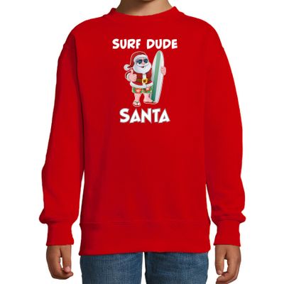 Surf dude Santa fun Kerstsweater / outfit rood voor kinderen Surf dude Santa fun Kerstsweater / outfit rood voor kinderen