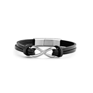 Frank 1967 7FB 0298 Armband staal/leder Infinity zwart 20-21 cm