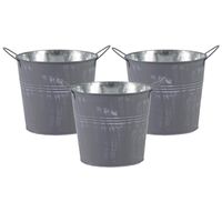 Emmer/plantenpot/bloempot - 3x - zink - zilvergrijs - D14 x H12 cm