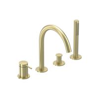 Badrandcombinatie IVY Bond 4-gats Mengkraan Met Uittrekbare Handdouche Draaibare Uitloop Geborsteld Mat Goud PVD