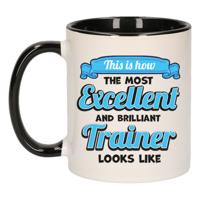 Cadeau koffie/thee mok trainer/coach - excellent trainer - zwart - keramiek - 300 ml