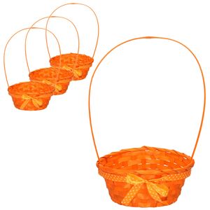 8x stuks rieten mandjes oranje rond met hengsel 39 cm