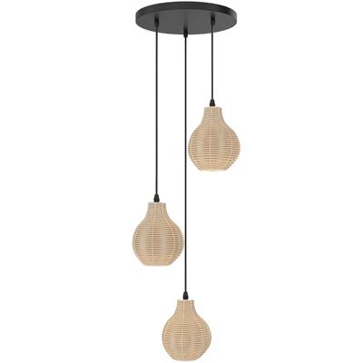 Rieten Hanglamp Hanglamp Met Drie Lampen In Boheemse Stijl Met Stevig Metalen Frame En E27-fittingen