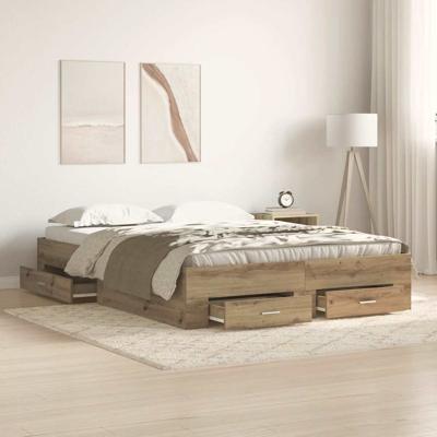 Bedframe met lades artisanaal eikenkleurig 135 x 190 cm