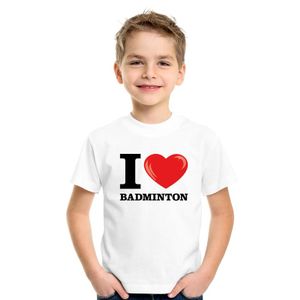 Wit I love badminton t-shirt kinderen XL (158-164)  -