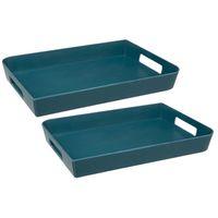 2x stuks dienbladen/serveerbladen rechthoekig 45 x 30 cm petrol blauw met handvaten