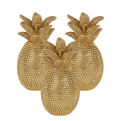 Ostaria Decoratieve Ananas - 3x - goud - strass effect - polyresin - 24 cm