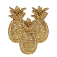 Ostaria Decoratieve Ananas - 3x - goud - strass effect - polyresin - 24 cm