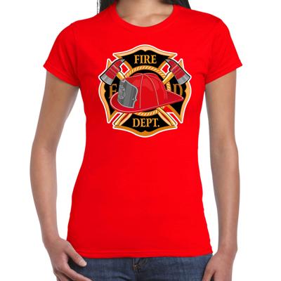 Brandweer logo verkleed t-shirt - outfit - rood - voor dames - caranaval