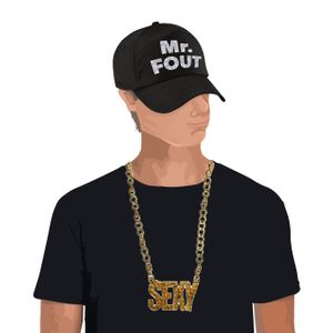 Mr. FOUT baseballcap zwart/zilver heren en een zilveren sexy ketting