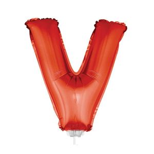 Rode opblaas letter ballon V op stokje 41 cm