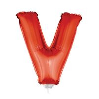 Rode opblaas letter ballon V op stokje 41 cm   -