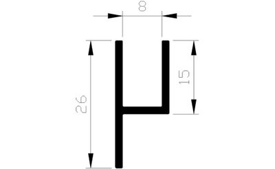 Stoeltjesprofiel alu brute 26x15x8mm (2mtr)