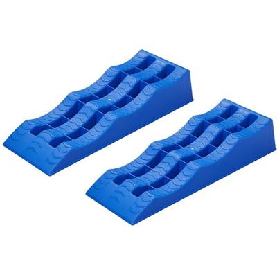 Oprijblokken - set van 2x - blauw - kunststof - 3 niveaus - voor camper/caravan