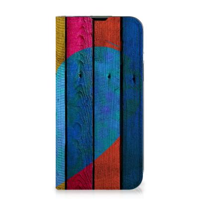 iPhone 14 Book | Wallet Case | Wood Heart - Cadeau voor je Vriend