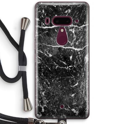 Zwart marmer: HTC U12+ Transparant Hoesje met koord