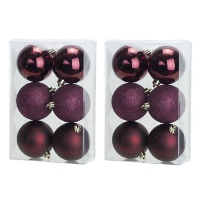 Cosy & Trendy Kerstballen - 18x st - bordeaux rood - 8 cm - kunststof - kerstversiering