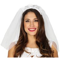 Bruidssluier met witte roosjes verkleed accessoire - thumbnail