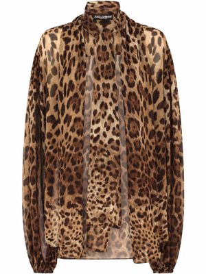 Dolce & Gabbana chemise en chiffon à imprimé léopard - Marron