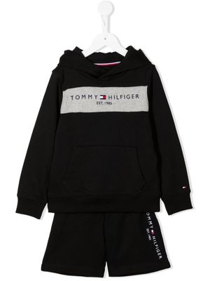 Tommy Hilfiger Junior ensemble short-hoodie à logo brodé - Noir