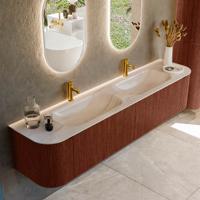 Badmeubel Mondiaz Kurve-Dlux | 200 cm | Meubelkleur Ruby | Wastafelkleur Meli | Solid surface | Wasbak beide zijden spoelbak | 2 kraangaten